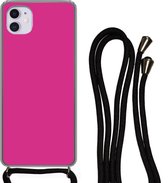 Hoesje met koord Geschikt voor iPhone 12 Mini - Fuchsia - Neon - Kleuren - Siliconen - Crossbody - Backcover met Koord - Telefoonhoesje met koord - Hoesje met touw