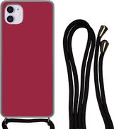 Hoesje met koord Geschikt voor iPhone 12 Mini - Rood - Effen kleur - Siliconen - Crossbody - Backcover met Koord - Telefoonhoesje met koord - Hoesje met touw