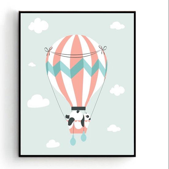 Poster Slapende Panda in een Luchtballon Groen - Kinderkamer - Dierenposter - Babykamer / Kinderposter - Babyshower Cadeau - Muurdecoratie - 80x60cm - Postercity