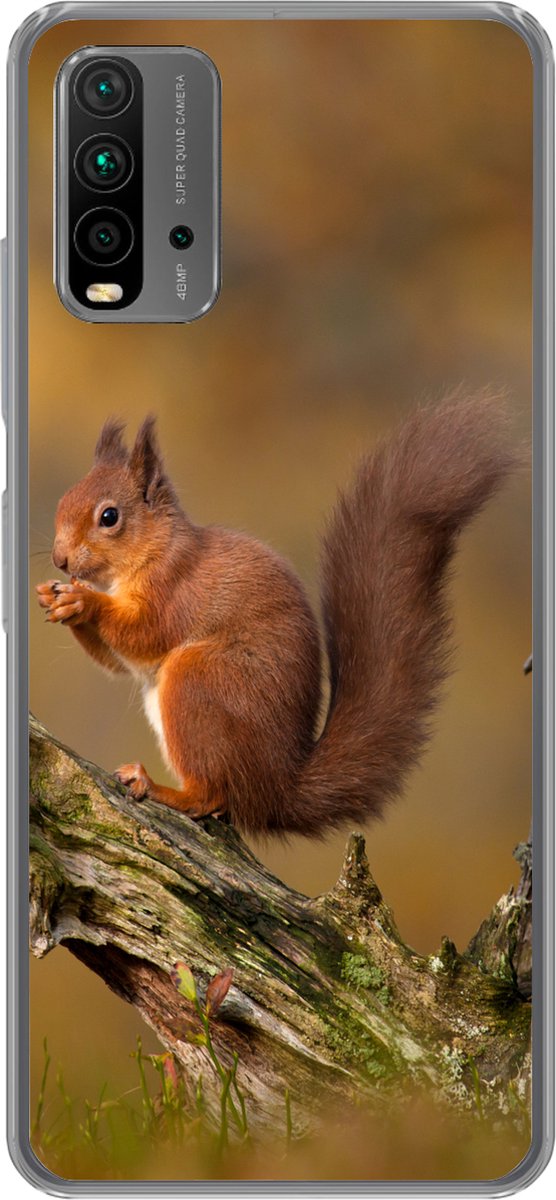Telefoonhoesje Geschikt voor Xiaomi Geschikt voor Redmi 9T hoesje - Eekhoorn - Boomstam - Bos - Siliconen Telefoonhoesje Telefoonhoesje