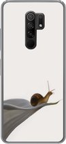 Geschikt voor Xiaomi Redmi 9 hoesje - Slak - Lelie - Grijs - Siliconen Telefoonhoesje