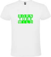 Wit T shirt met print van " BORN TO BE WILD " print Neon Groen size M