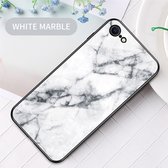 Apple iPhone SE (2022) Hoesje - Mobigear - Marble Serie - Gehard Glas Backcover - Wit - Hoesje Geschikt Voor Apple iPhone SE (2022)