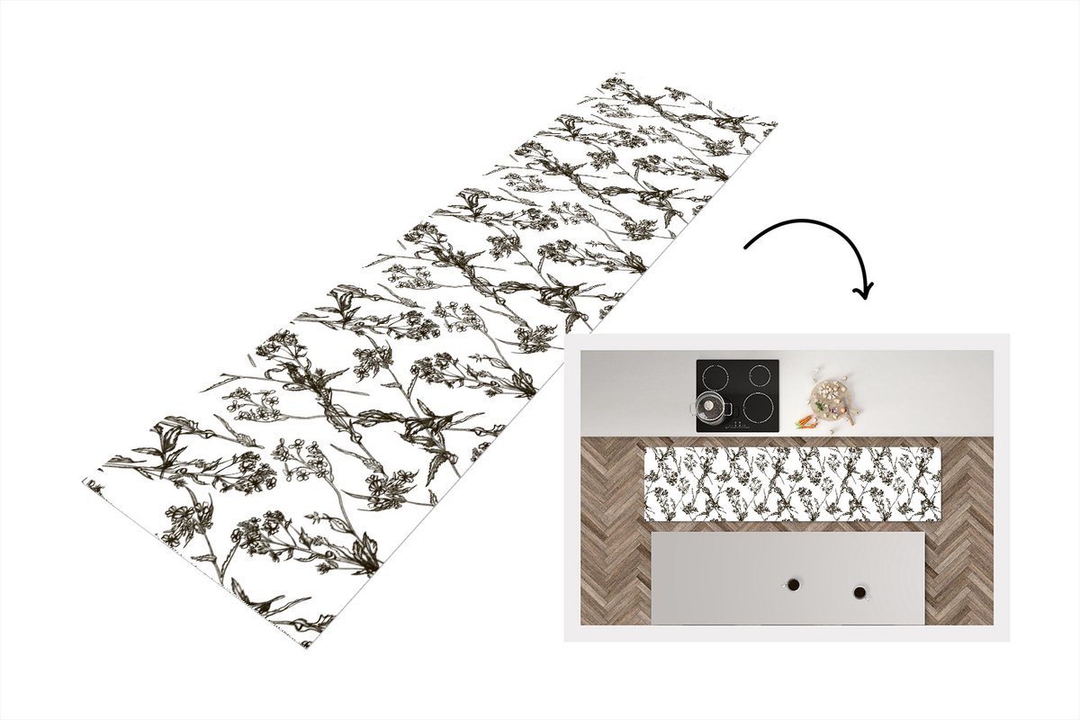 KitchenYeah Keukenloper - Loper keuken - Vintage - Planten - Bloemen - Patronen - 240x60 cm - Keukenloper vinyl Multicolor