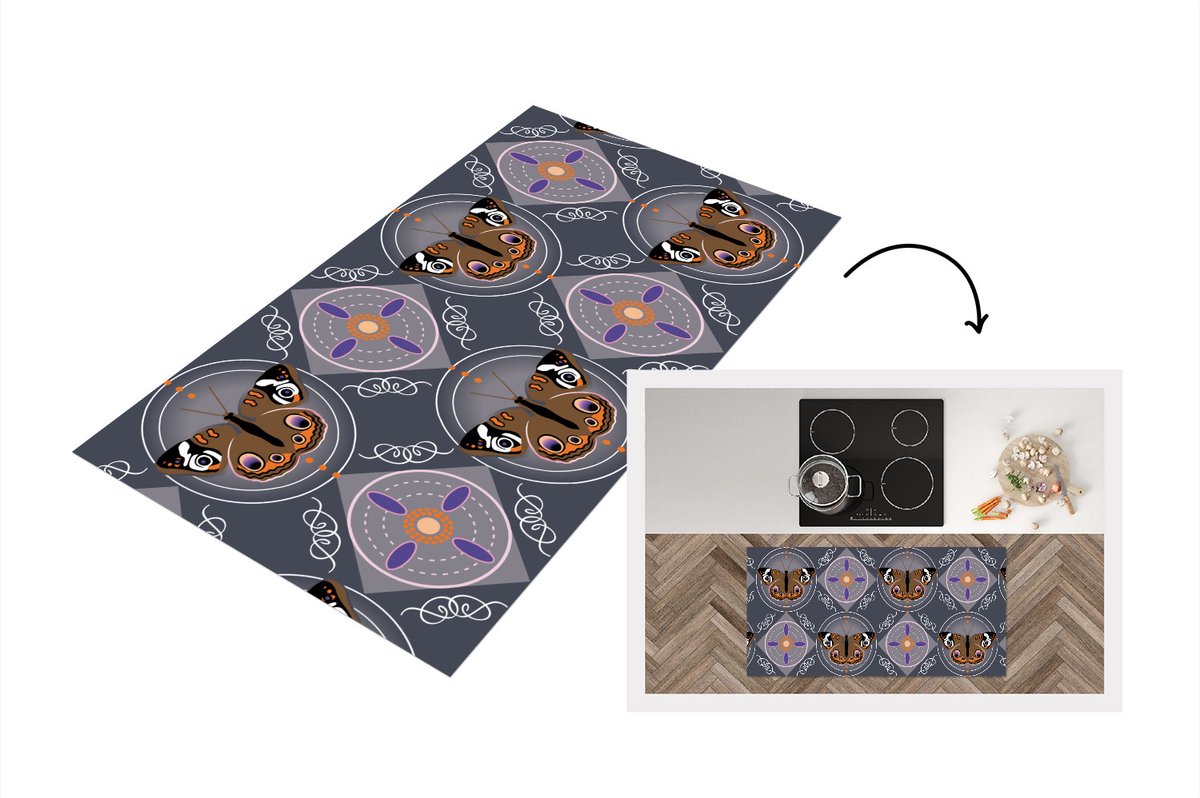 KitchenYeah Keukenloper - Loper keuken - Patronen - Vlinders - Abstract - 120x60 cm - Keukenloper vinyl Multicolor