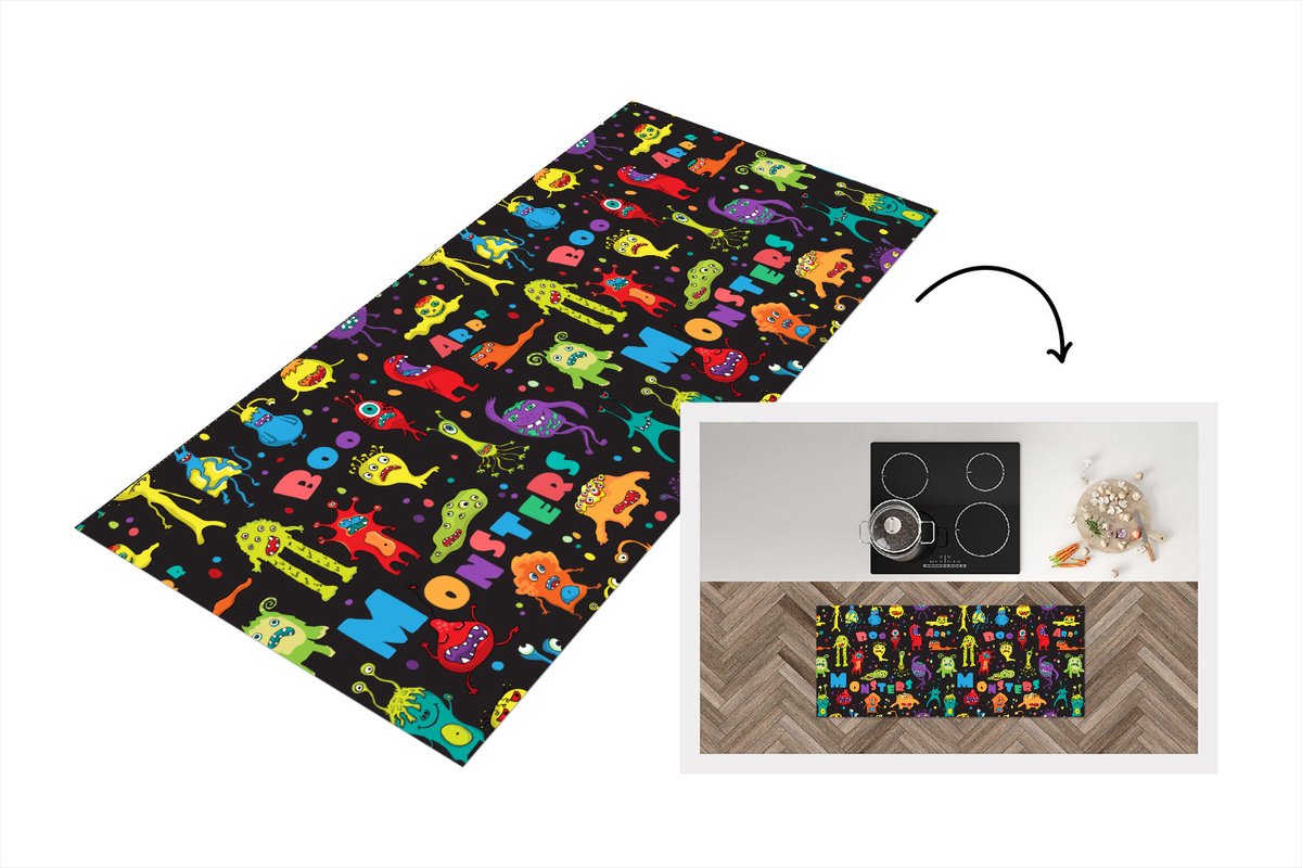 KitchenYeah Keukenloper - Loper keuken - Design - Monster - Feest - Kinderen - Keukenloper vinyl Multicolor