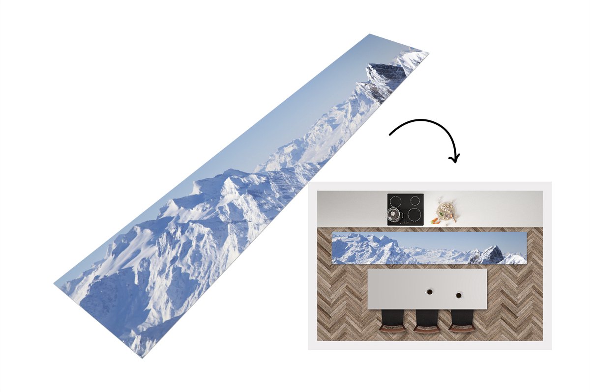 KitchenYeah Keukenloper - Loper keuken - Alpen - Sneeuw - Berg - 300x50 cm - Keukenloper vinyl Multicolor