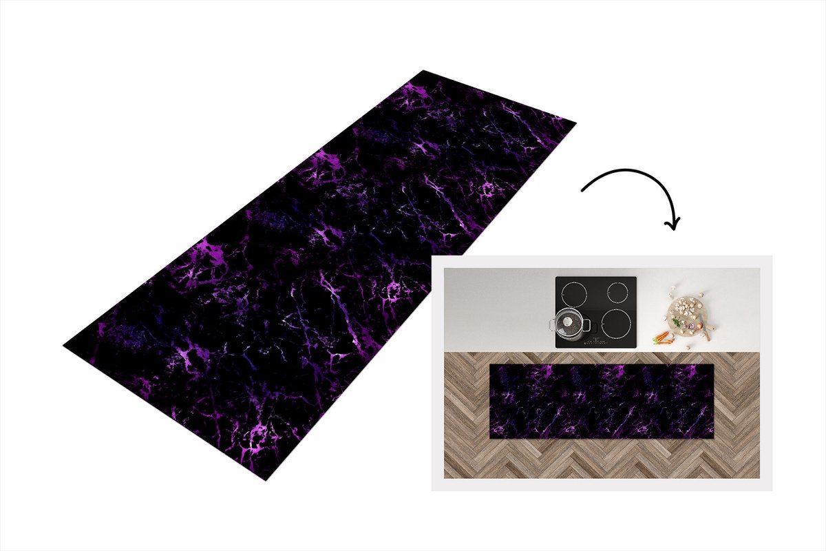 KitchenYeah Keukenloper - Loper keuken - Heelal - Marmer - Paars - Patronen - 150x50 cm - Keukenloper vinyl Multicolor