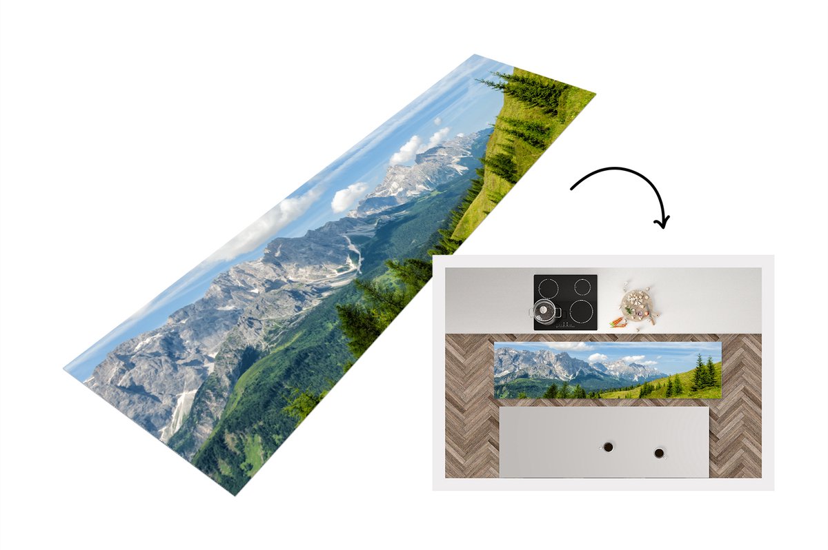 KitchenYeah Keukenloper - Loper keuken - Alpen - Bergen - Gras - 240x60 cm - Keukenloper vinyl Multicolor