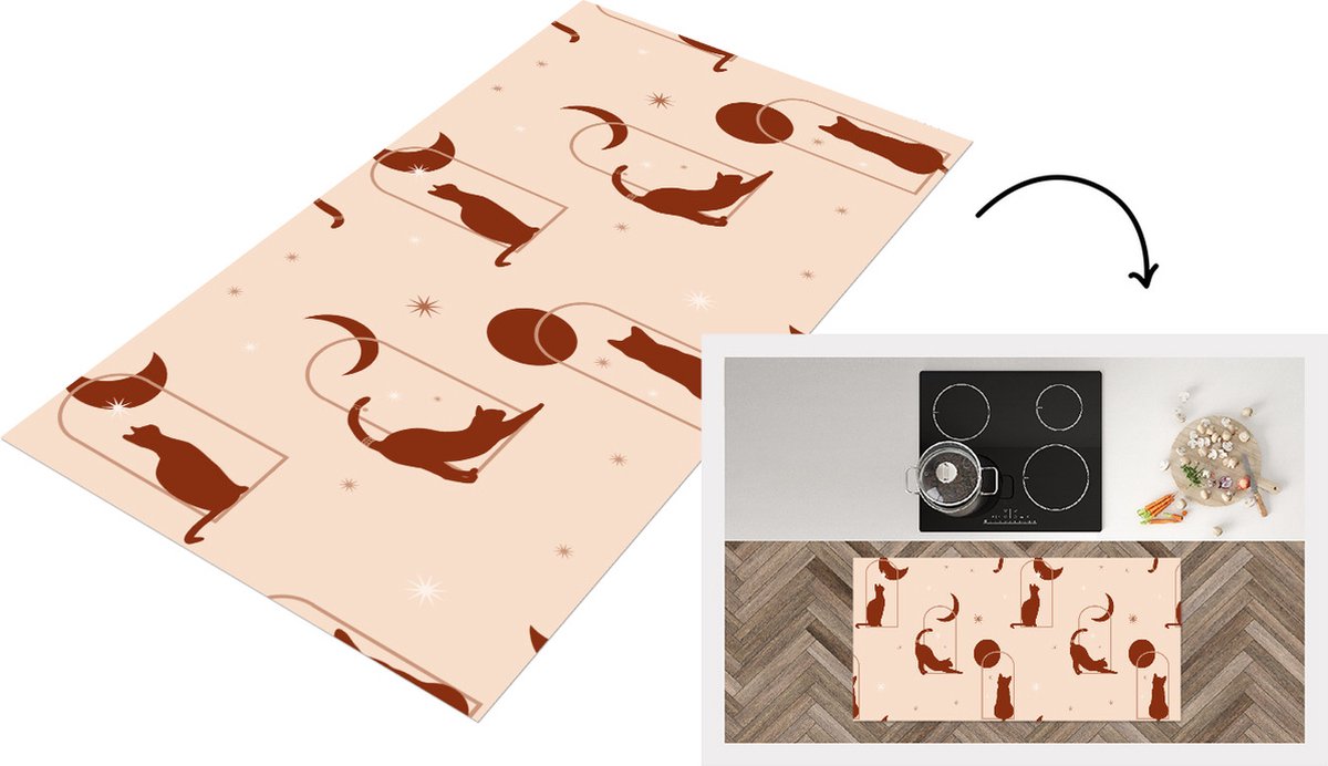 KitchenYeah Keukenloper - Loper keuken - Kat - Sterren - Patronen - 120x60 cm - Keukenloper vinyl Multicolor