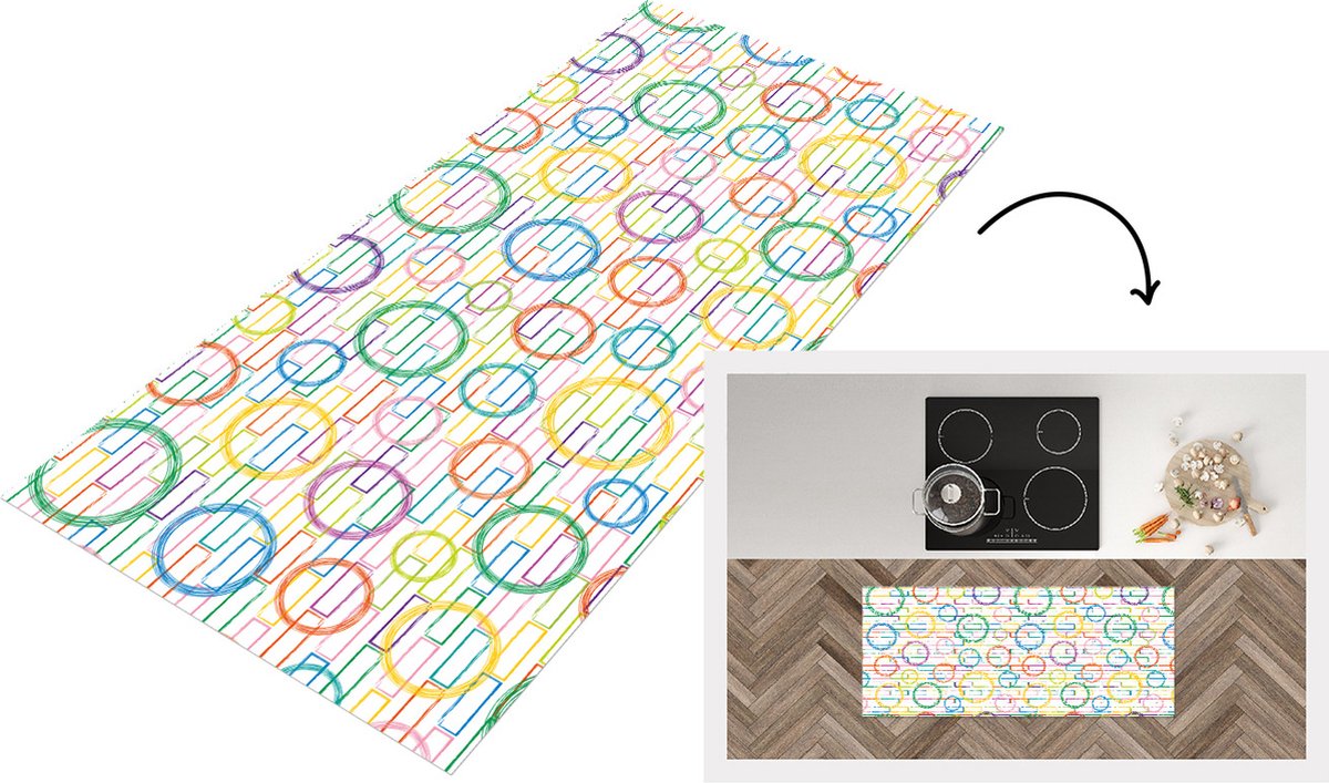 KitchenYeah Keukenloper - Loper keuken - Muur - Cirkel - Patronen - 120x50 cm - Keukenloper vinyl Multicolor
