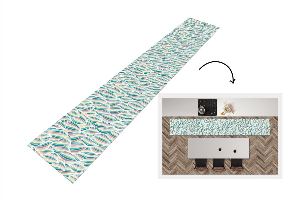 KitchenYeah Keukenloper - Loper keuken - Patronen - Strand - Zee - Abstract - 300x50 cm - Keukenloper vinyl Multicolor