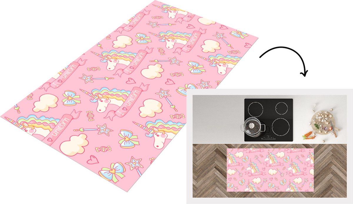 KitchenYeah Keukenloper - Loper keuken - Unicorn - Roze - Patronen - Kind - Keukenloper vinyl, foto 3