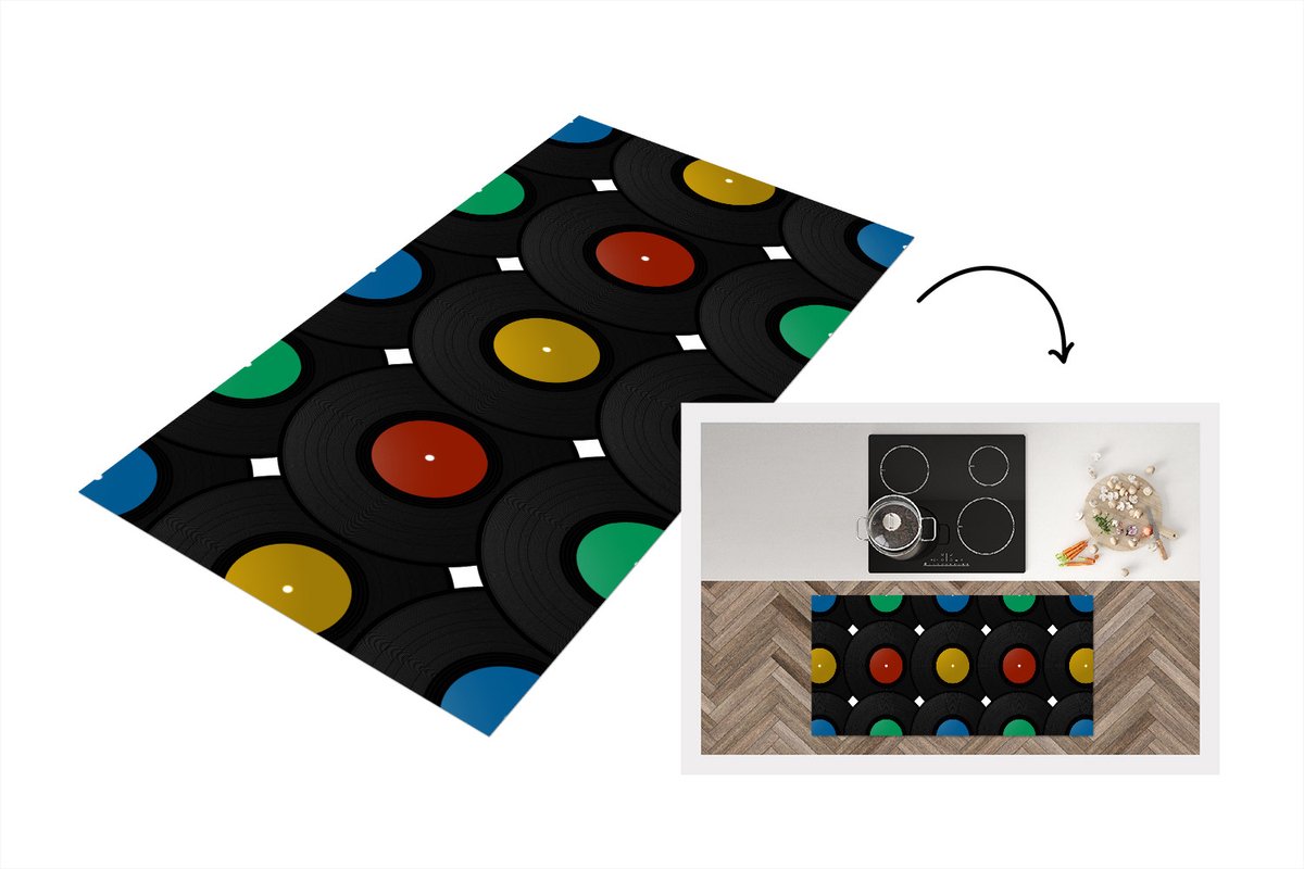 Keukenloper - Loper keuken - Platen - Muziek - Patronen - 120x60 cm - Keukenloper vinyl