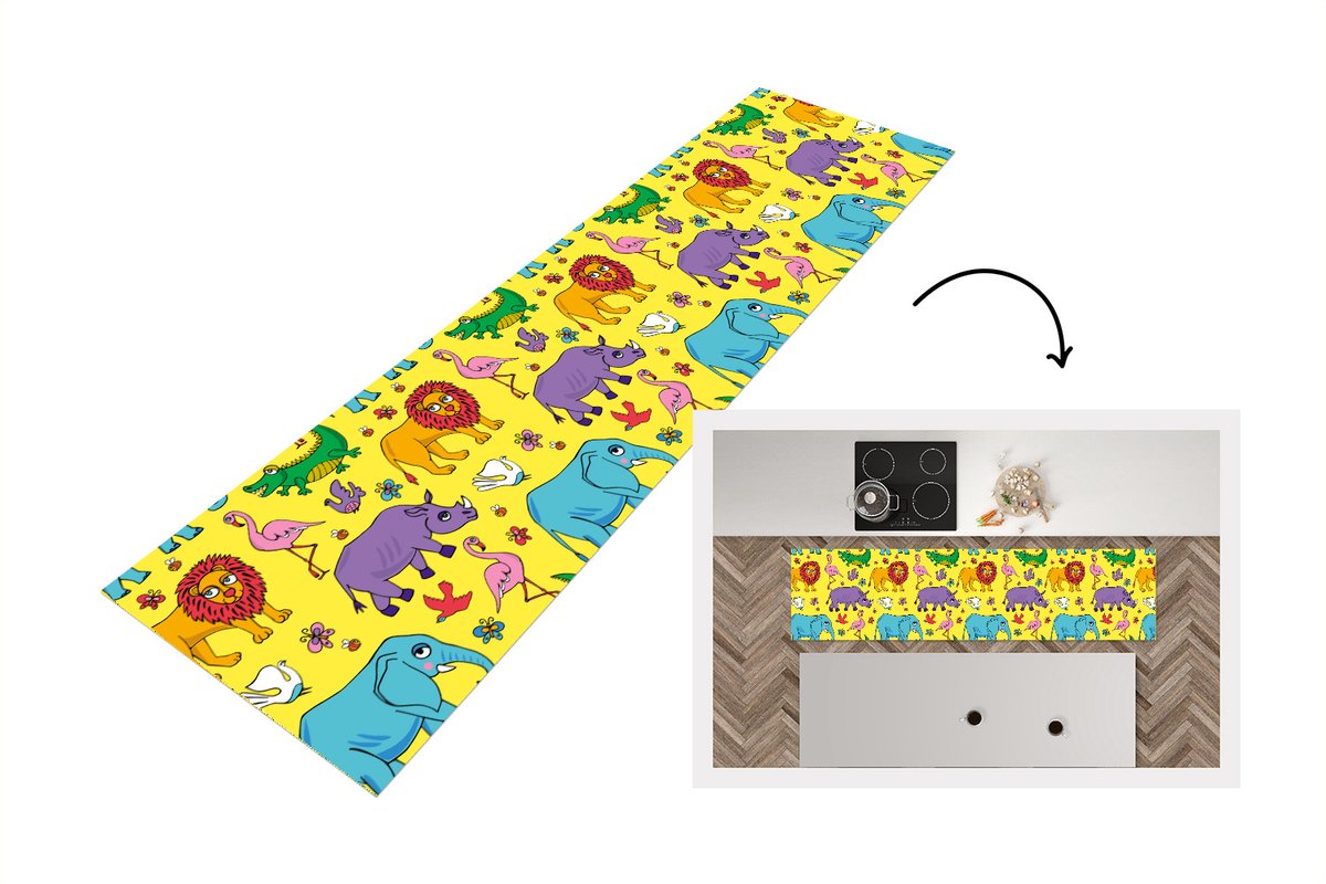 KitchenYeah Keukenloper - Loper keuken - Flamingo - Dieren - Patroon - 240x60 cm - Keukenloper vinyl Multicolor