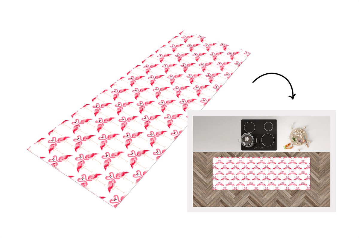 KitchenYeah Keukenloper - Loper keuken - Flamingo - Patronen - Roze - Jungle - 180x60 cm - Keukenloper vinyl Multicolor