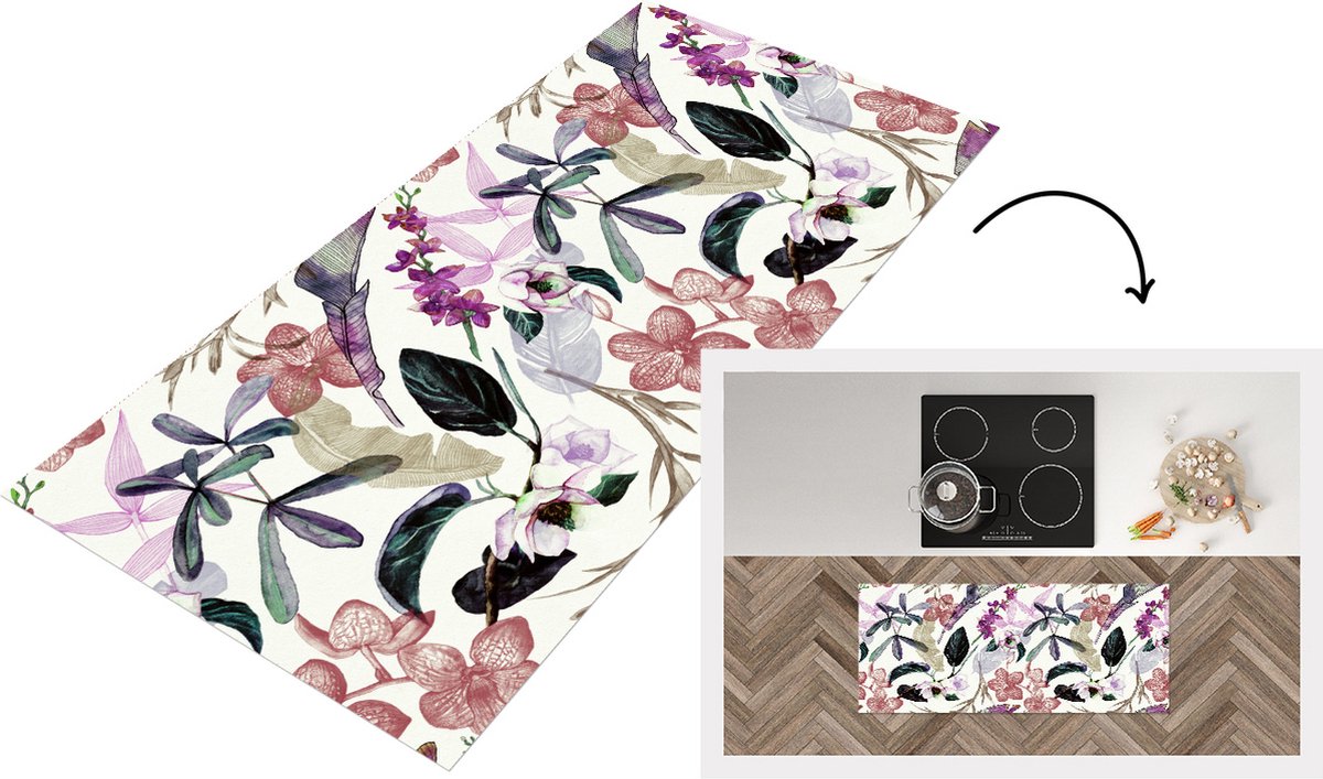 KitchenYeah Keukenloper - Loper keuken - Jungle - Bloemen - Vintage - Patronen - 120x50 cm - Keukenloper vinyl Multicolor