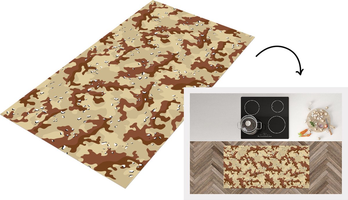 KitchenYeah Keukenloper - Loper keuken - Camouflage - Woestijn - Patronen - 120x60 cm - Keukenloper vinyl Multicolor