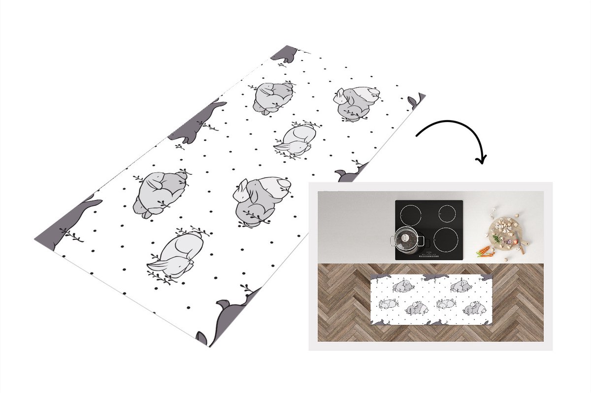 KitchenYeah Keukenloper - Loper keuken - Konijnen - Dieren - Slaap - Kinderen - Patronen - 120x50 cm - Keukenloper vinyl Multicolor