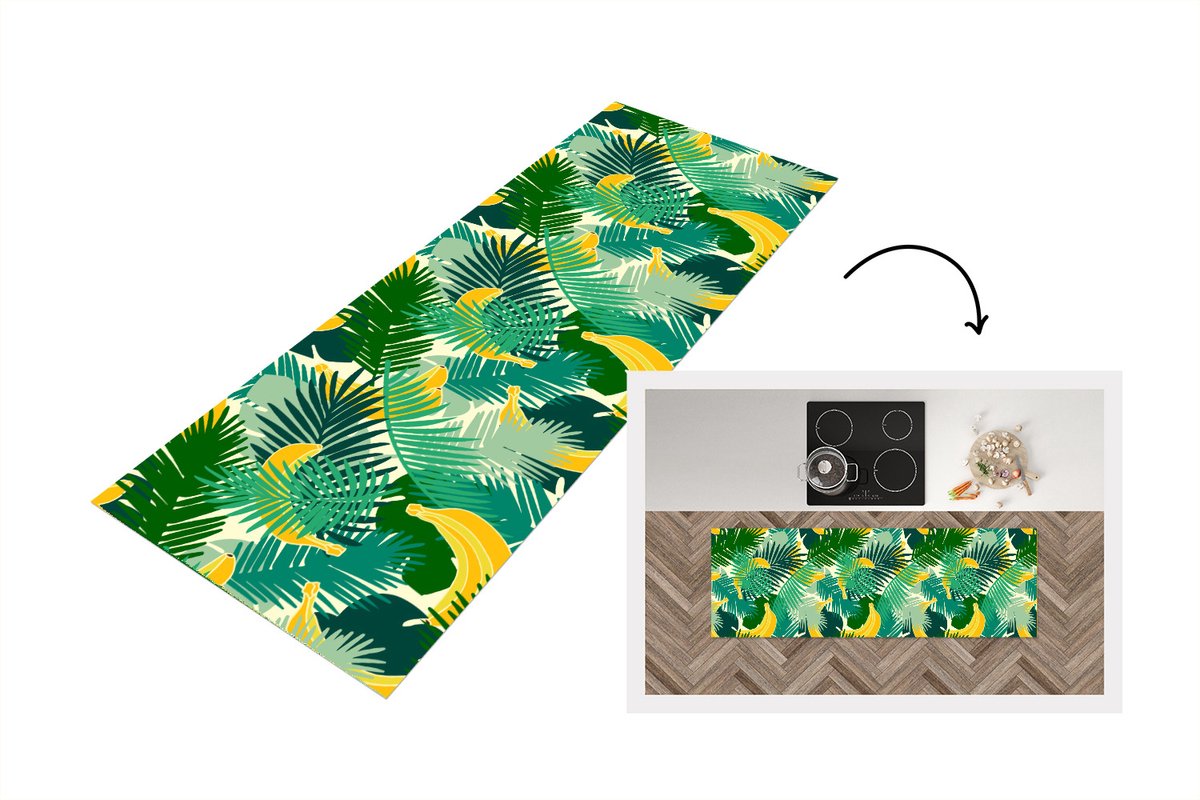 KitchenYeah Keukenloper - Loper keuken - Tropisch - Bladeren - Jungle - Patronen - 180x60 cm - Keukenloper vinyl Multicolor