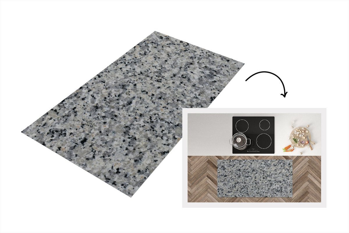 KitchenYeah Keukenloper - Loper keuken - Graniet - Keien - Grijs - 120x60 cm - Keukenloper vinyl Multicolor
