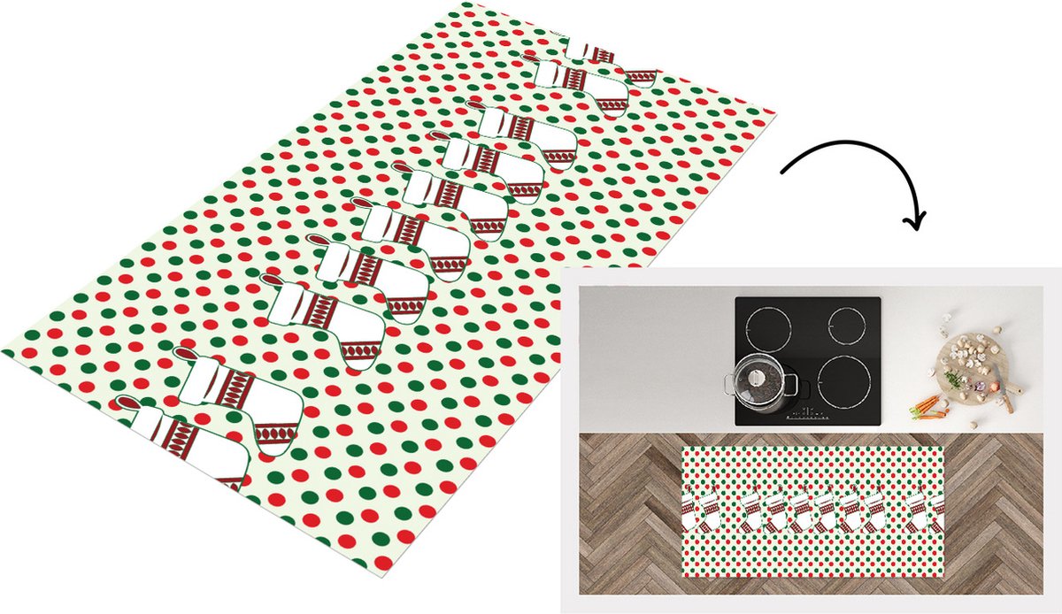 KitchenYeah Keukenloper - Loper keuken - Kerstmis - Patroon - Vintage - 120x60 cm - Keukenloper vinyl Multicolor