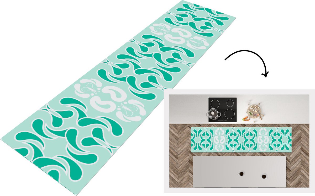 KitchenYeah Keukenloper - Loper keuken - Winter - Turquoise - Design - 240x60 cm - Keukenloper vinyl Multicolor