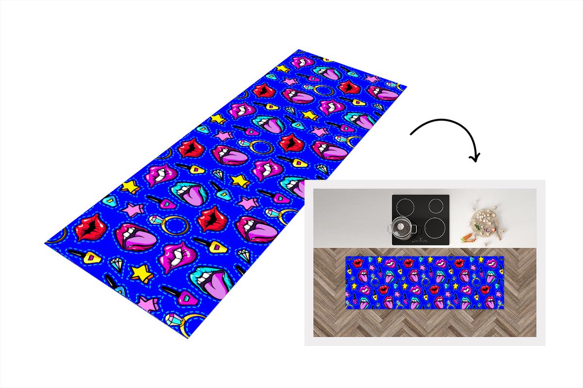 KitchenYeah Keukenloper - Loper keuken - Patroon - Popart - Neon - Blauw - Keukenloper vinyl, foto 7