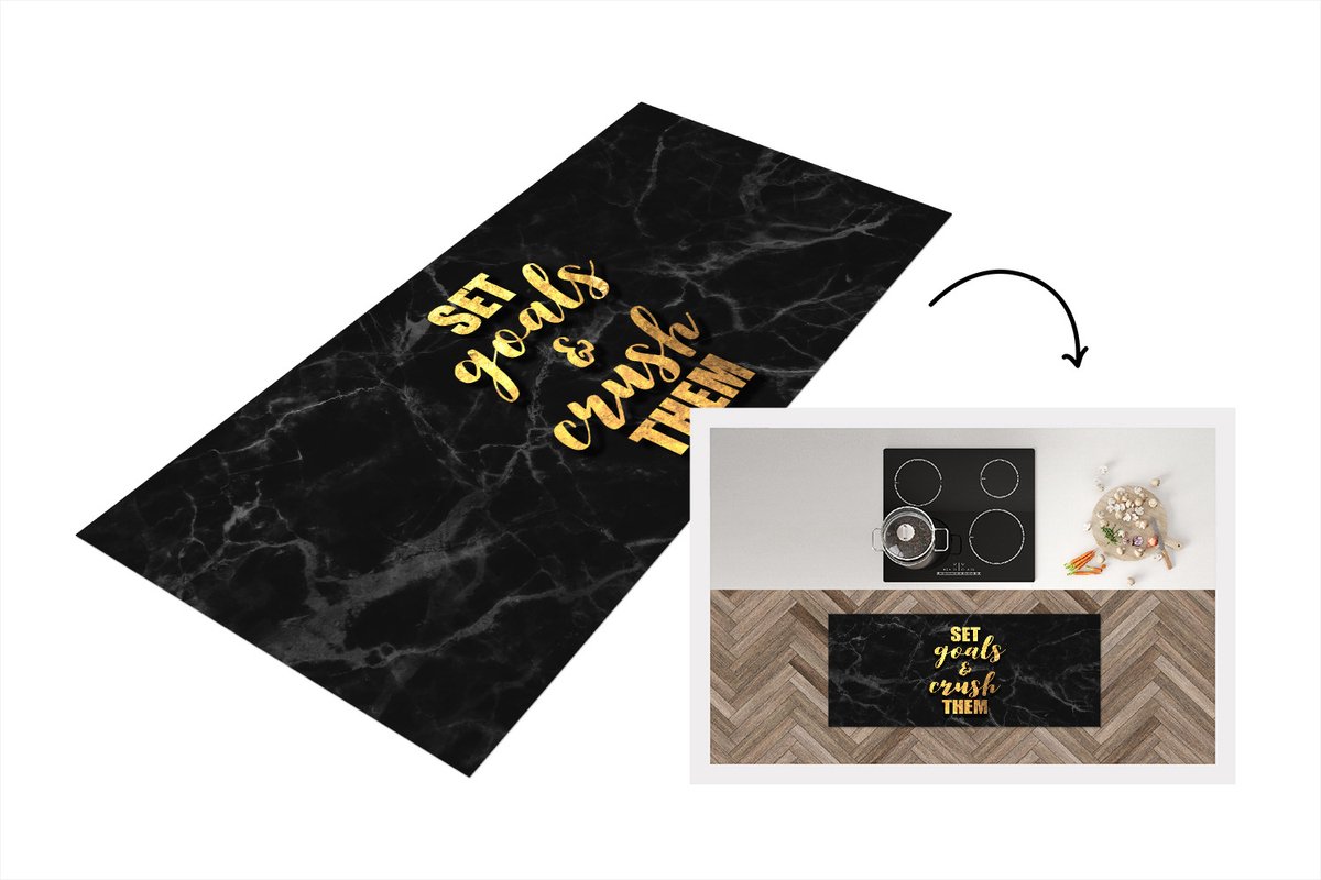 KitchenYeah Keukenloper - Loper keuken - Quote - Motivatie - Marmer - Goud - 120x50 cm - Keukenloper vinyl Multicolor