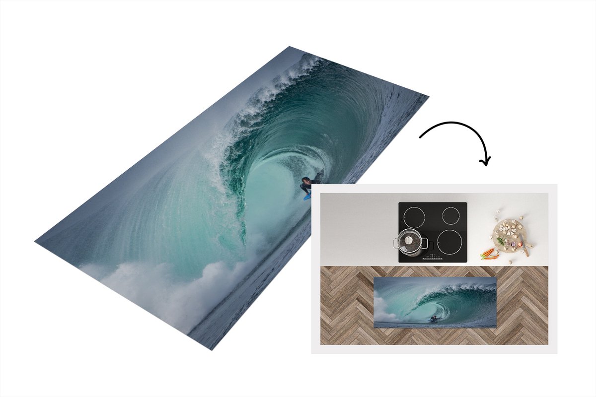 KitchenYeah Keukenloper - Loper keuken - Surfer in grote golf - Keukenloper vinyl Multicolor