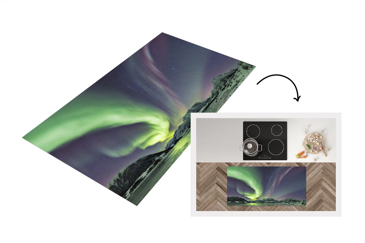 KitchenYeah Keukenloper - Loper keuken - Noorderlicht - IJs - Paars - Groen - 120x60 cm - Keukenloper vinyl Multicolor