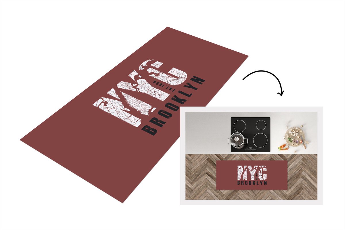 KitchenYeah Keukenloper - Loper keuken - New York - Plattegrond - NYC - 120x50 cm - Keukenloper vinyl - Stadskaart Multicolor