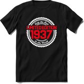 1937 Limited Edition | Feest Kado T-Shirt Heren - Dames | Wit - Rood | Perfect Verjaardag Cadeau Shirt | Grappige Spreuken - Zinnen - Teksten | Maat S