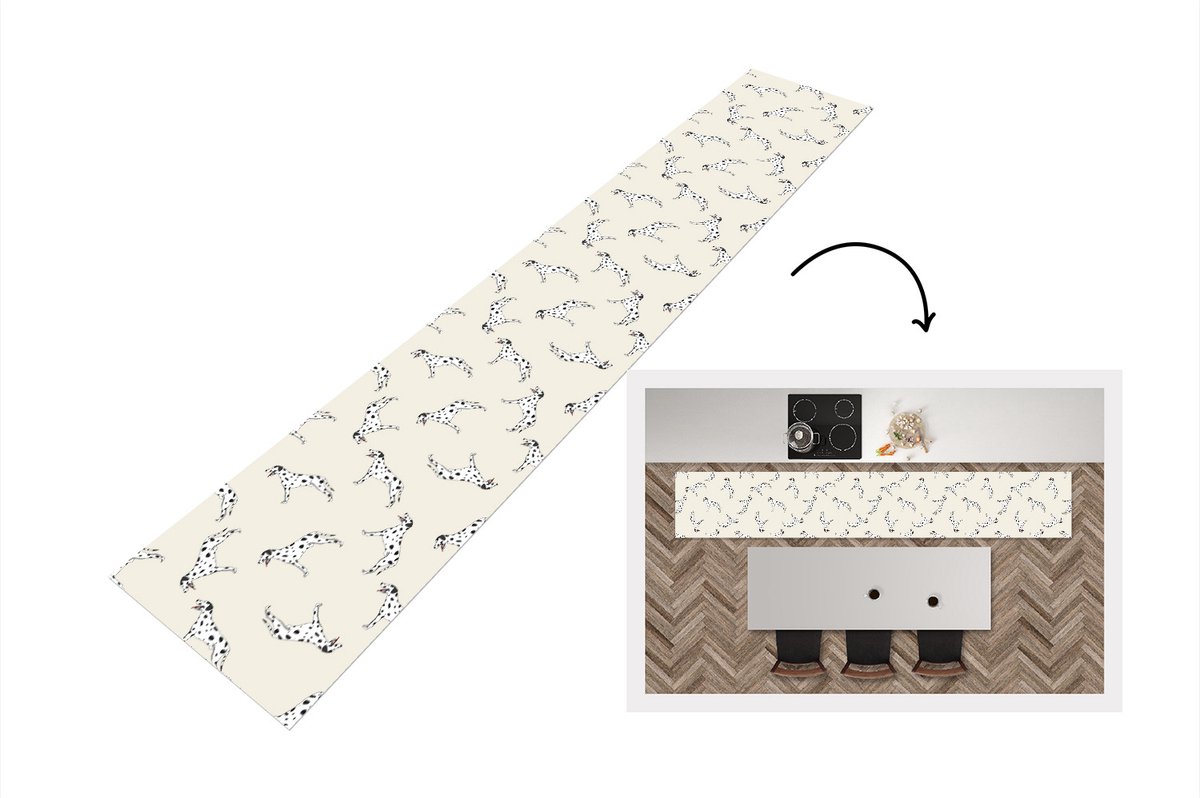 KitchenYeah Keukenloper - Loper keuken - Hond - Dalmatiër - Pastel - Jongen - Design - 300x50 cm - Keukenloper vinyl Multicolor