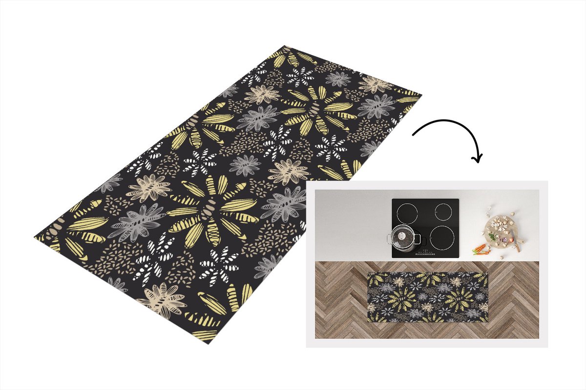 KitchenYeah Keukenloper - Loper keuken - Abstract - Bloemen - Patronen - 120x50 cm - Keukenloper vinyl Multicolor