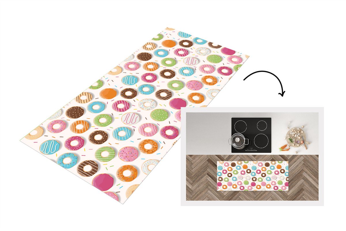KitchenYeah Keukenloper - Loper keuken - Patronen - Donut - Pastel - Keukenloper vinyl Multicolor