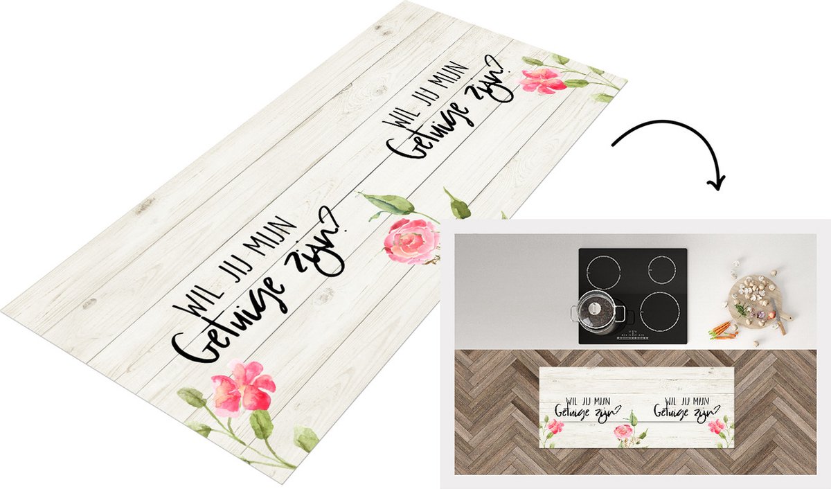 KitchenYeah Keukenloper - Loper keuken - Trouwen - Quotes - 'Wil jij mijn getuige zijn?' - Spreuken - 120x50 cm - Keukenloper vinyl Multicolor