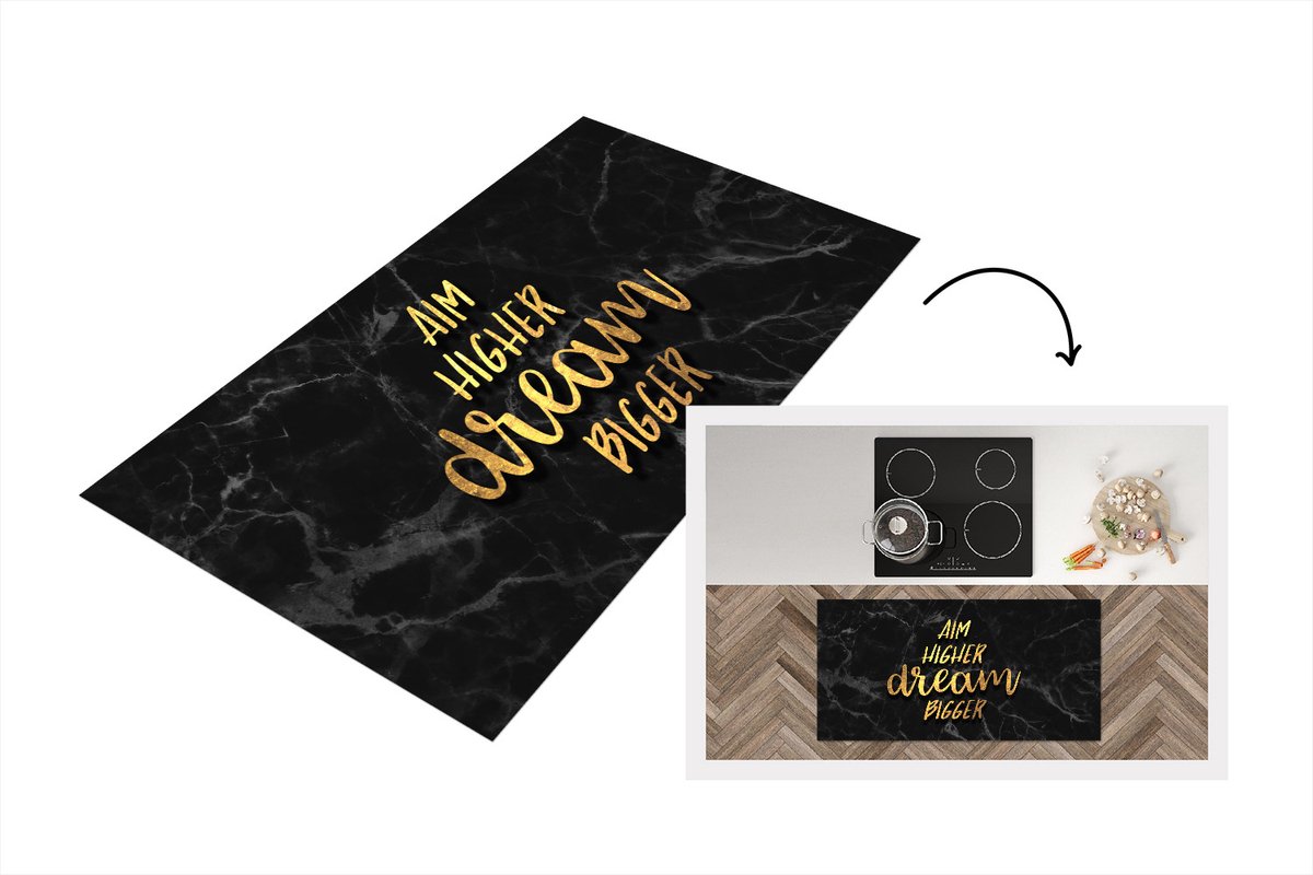 KitchenYeah Keukenloper - Loper keuken - Quotes - Dream - Goud - Marmer - 120x60 cm - Keukenloper vinyl Multicolor