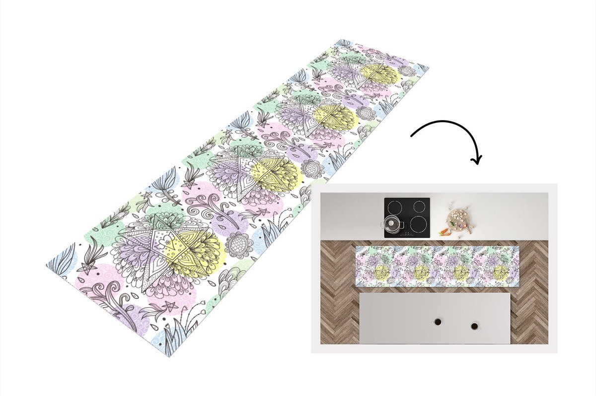 KitchenYeah Keukenloper - Loper keuken - Meiden - Bloemen - Sterretjes - Patronen - 240x60 cm - Keukenloper vinyl Multicolor