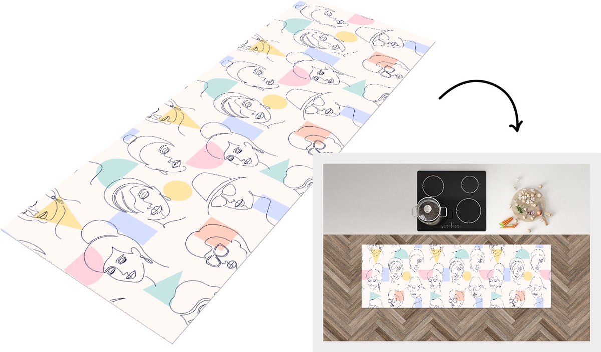 KitchenYeah Keukenloper - Loper keuken - Meisje - Vrouwen - Patronen - Pastel - Keukenloper vinyl multicolor, foto 6