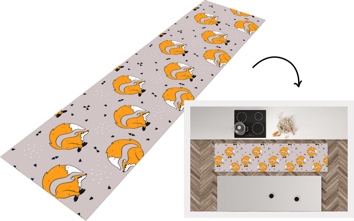 KitchenYeah Keukenloper - Loper keuken - Meiden - Vos - Dieren - Patronen - 200x50 cm - Keukenloper vinyl Multicolor