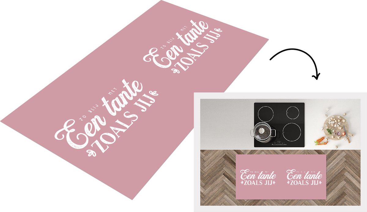 KitchenYeah Keukenloper - Loper keuken - Roze - Spreuken - Quotes - 'Zo blij met een tante zoals jij' - 120x60 cm - Keukenloper vinyl Multicolor