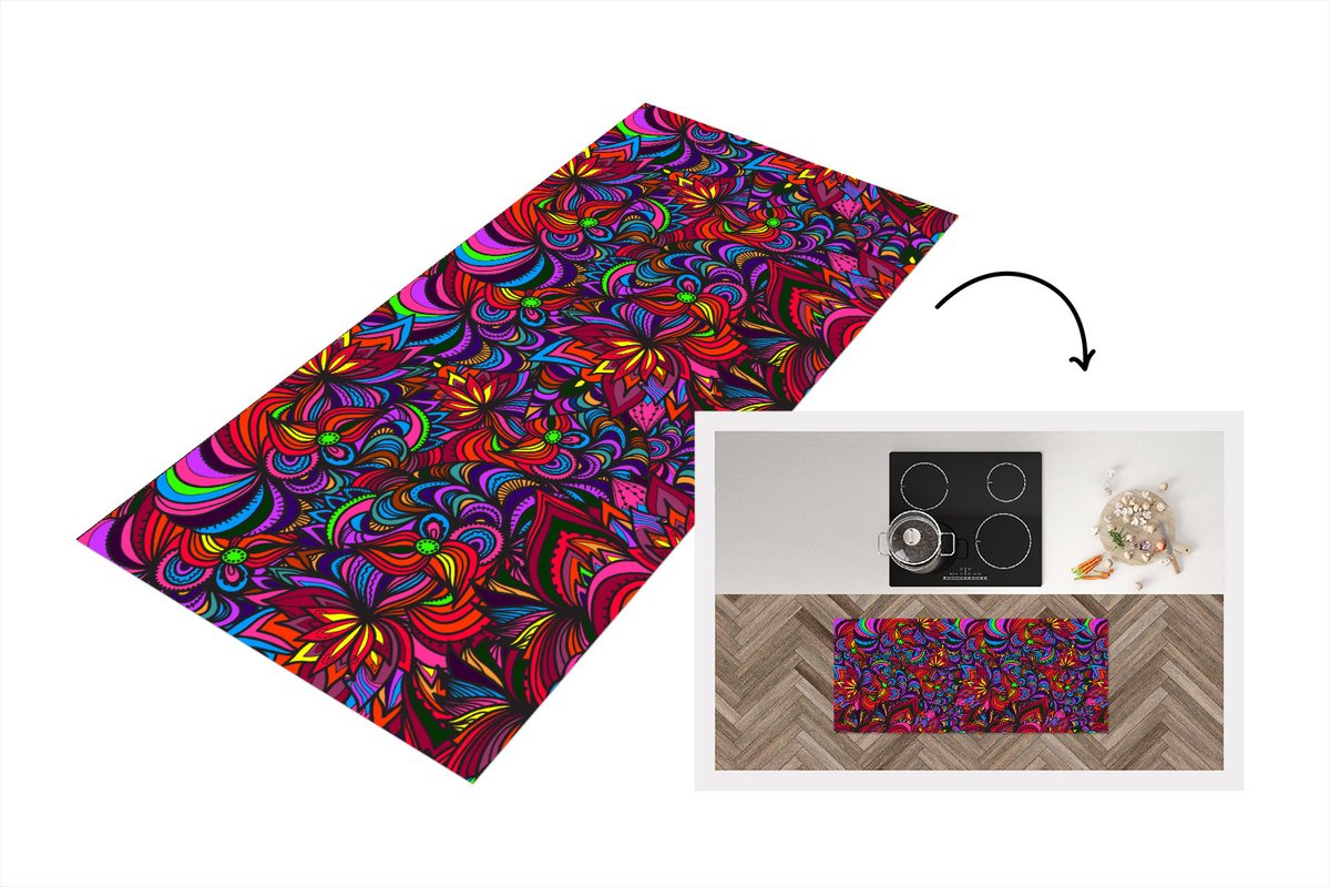 KitchenYeah Keukenloper - Loper keuken - Patroon - Jungle - Abstract - 120x50 cm - Keukenloper vinyl Multicolor