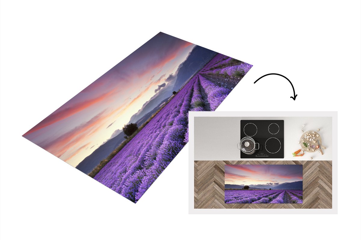 KitchenYeah Keukenloper - Loper keuken - Zonsondergang boven lavendels - 120x60 cm - Keukenloper vinyl Multicolor