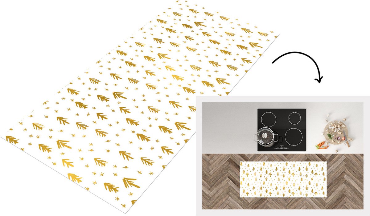 Keukenloper - Loper keuken - Dennentak - Patronen - Goud - 120x50 cm - Keukenloper vinyl