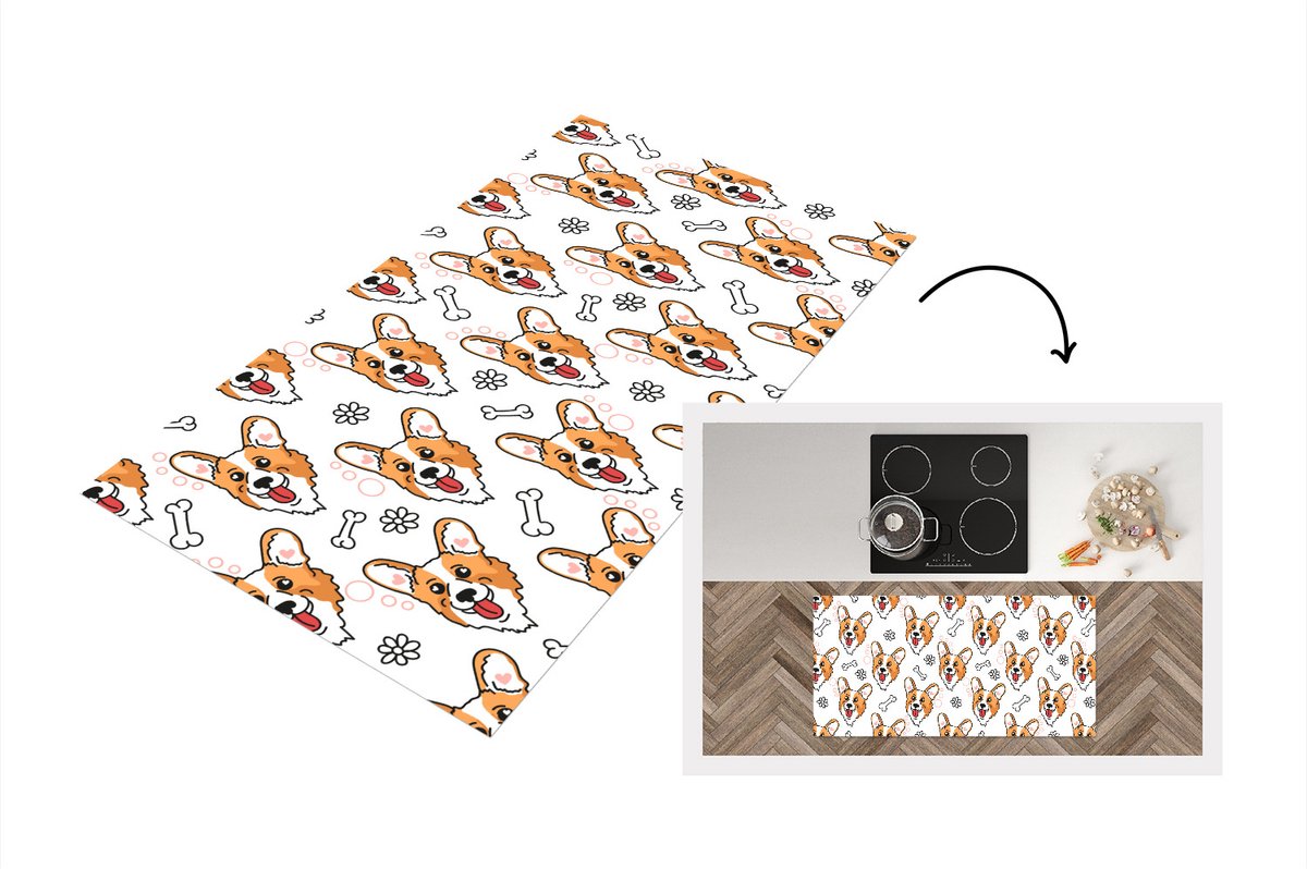 KitchenYeah Keukenloper - Loper keuken - Patronen - Hond - Corgi - 120x60 cm - Keukenloper vinyl Multicolor