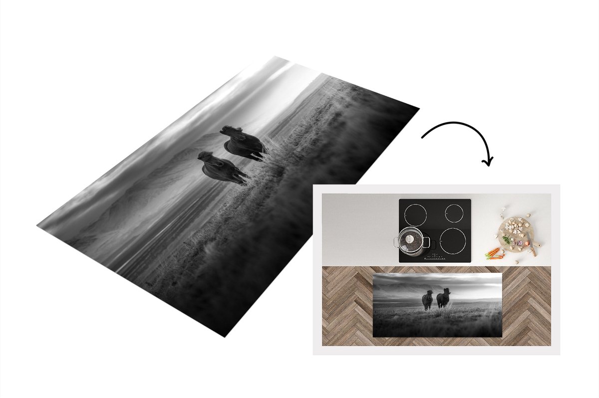 KitchenYeah Keukenloper - Loper keuken - Paarden - Zon - Zwart - Wit - Keukenloper vinyl, foto 2