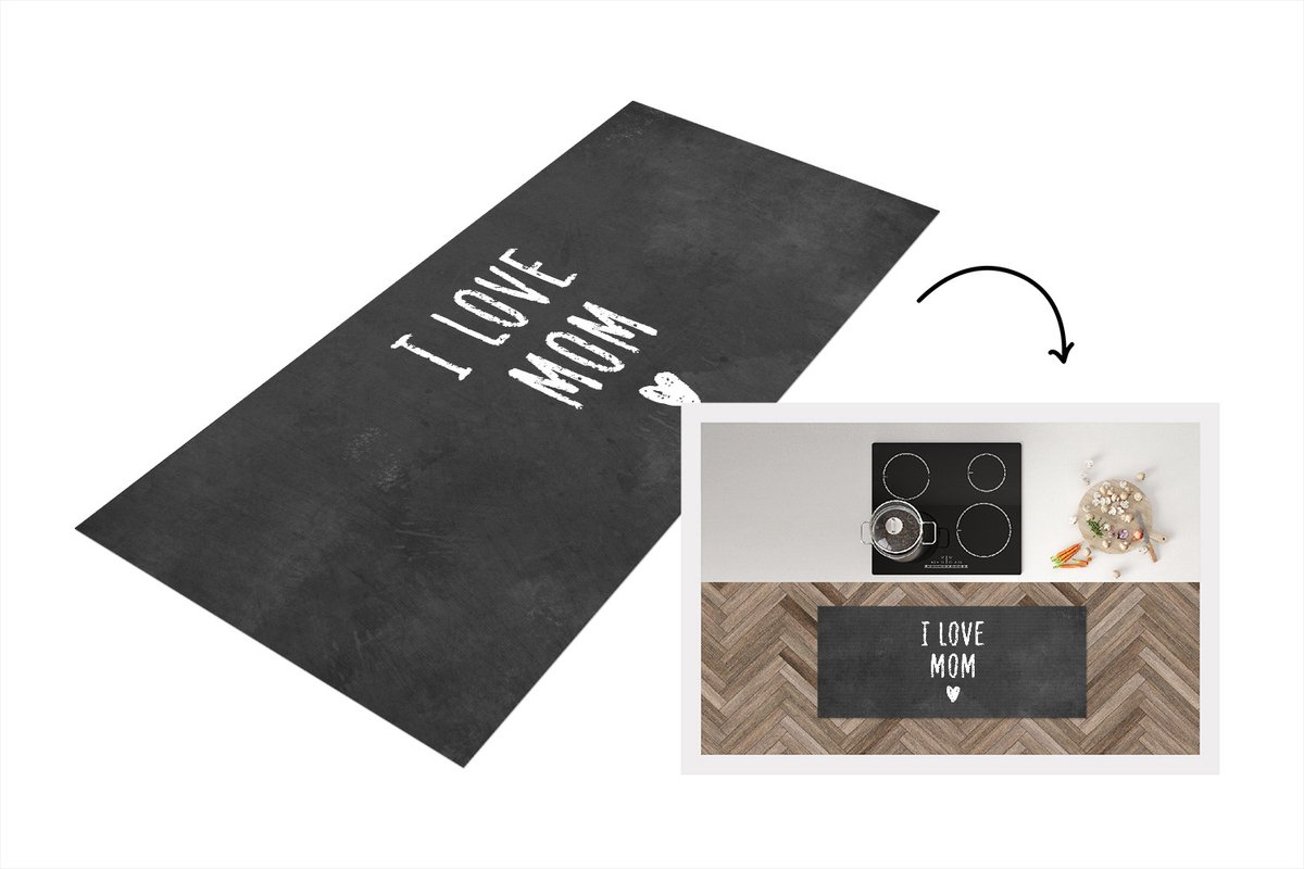 KitchenYeah Keukenloper - Loper keuken - Spreuken - Quotes I Love Mom - Mam - Moederdag cadeau voor mama - 120x50 cm - Keukenloper vinyl Multicolor