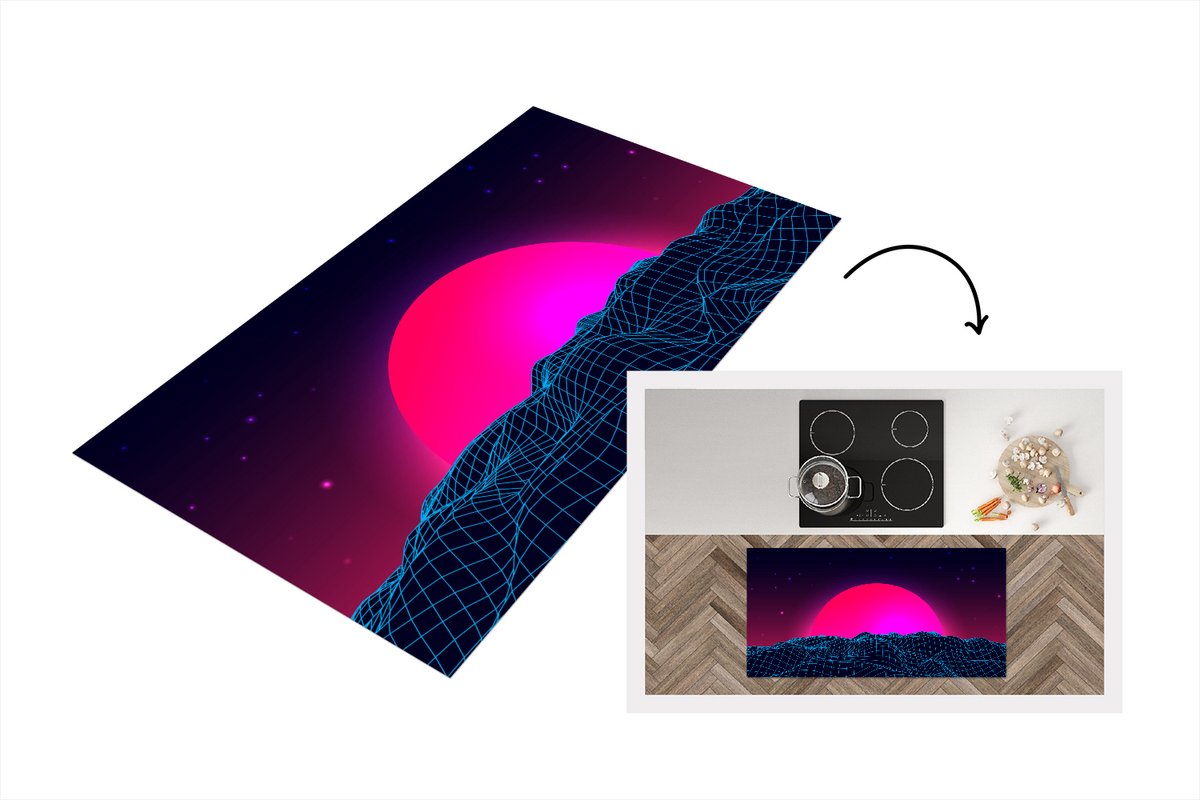 KitchenYeah Keukenloper - Loper keuken - Gaming - Neon - Landschap - 120x60 cm - Keukenloper vinyl Multicolor