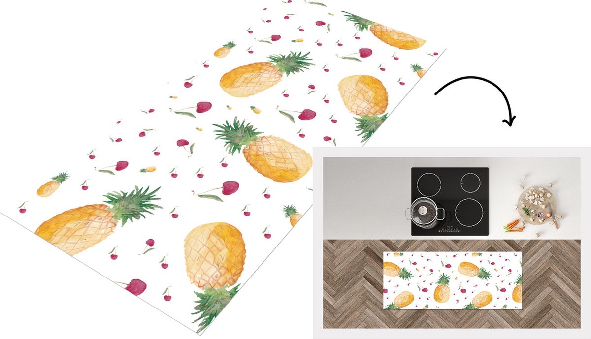 KitchenYeah Keukenloper - Loper keuken - Fruit - Waterverf - Design - 120x50 cm - Keukenloper vinyl Multicolor